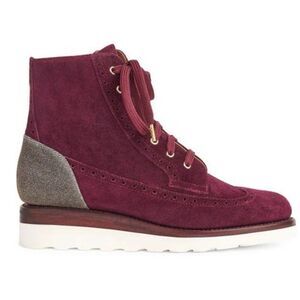 The Office of Angela Scott Mr Harrison maroon metallic suede bootie 37.5/7.5 wit